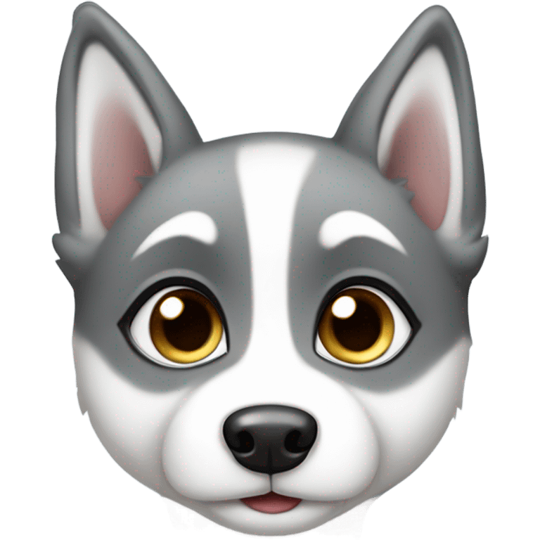 kawaii style, white and grey baby siberian husky in love, full body, full detail emoji