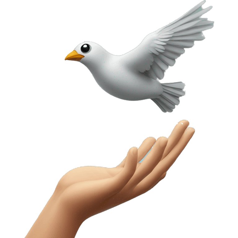 Flying bird above  hand emoji