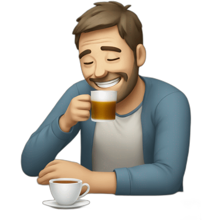 Tired man happily drinking morning tea emoji