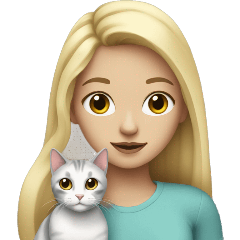 blonde girl with a gray, multi-colored and black-white cat emoji