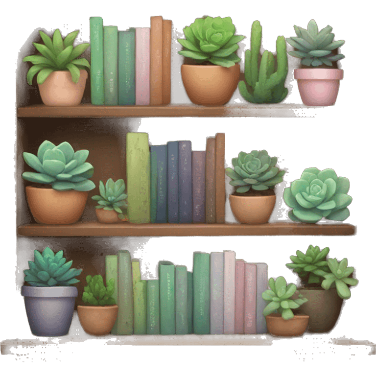 Aesthetic bookshelf with succulents  emoji