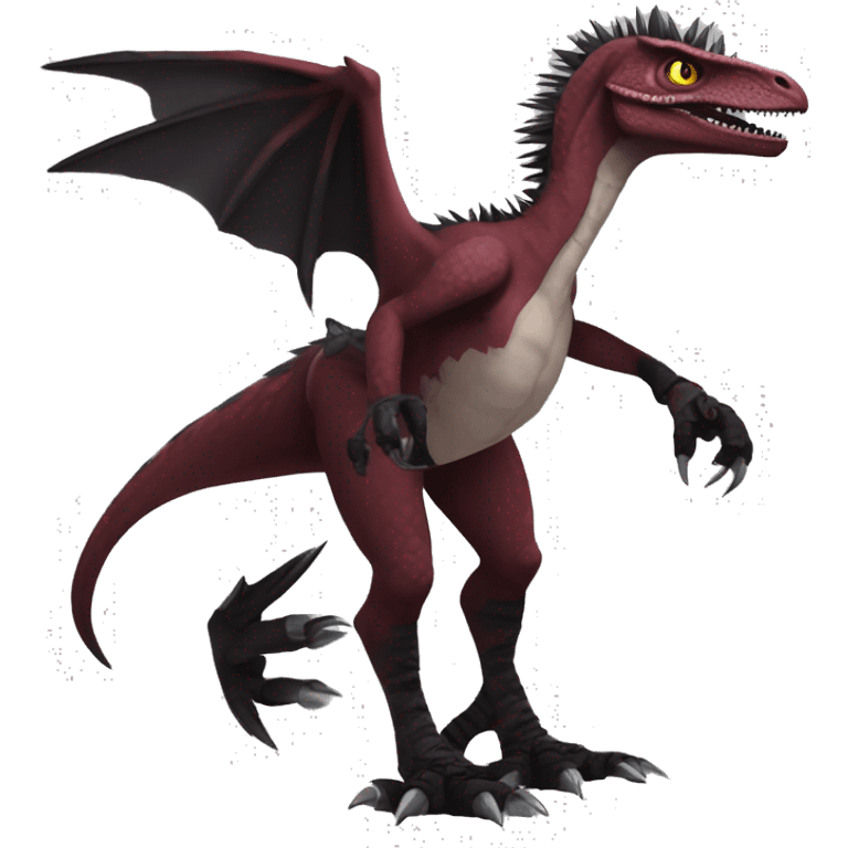 Maroon edgy badass modern sexy handsome punk velociraptor-dragon-Digimon, with black spiky mane, full body emoji