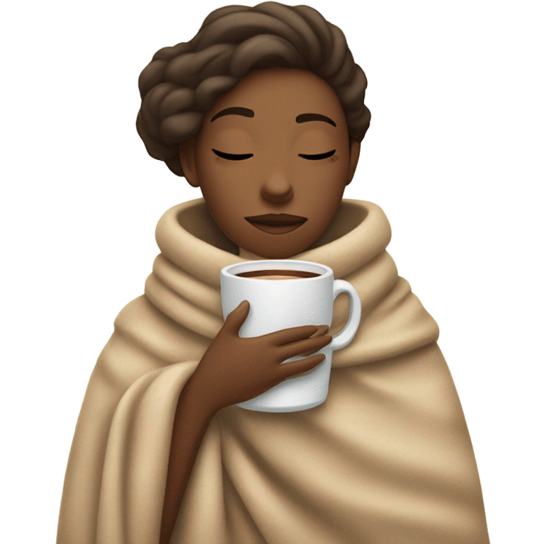 girl inside a blanket sipping coffee eyes closed emoji