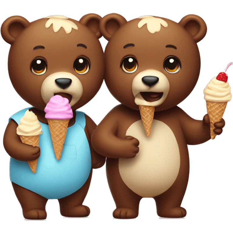 Two cute bears eating ice cream  emoji