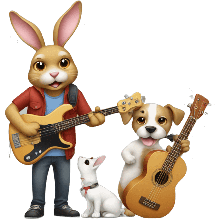 Rabbit with bass and dog with guitar emoji