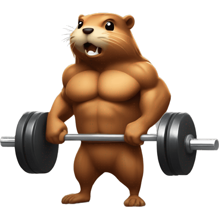 A beaver with strong muscles lifts the barbell emoji