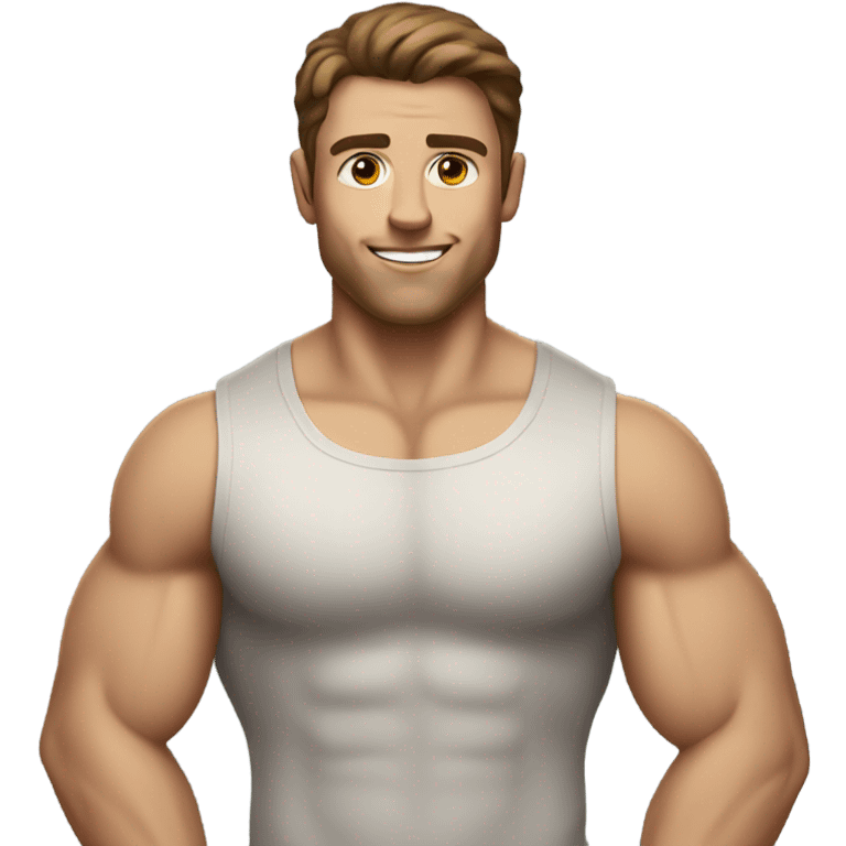 brown haired white man with muscle emoji