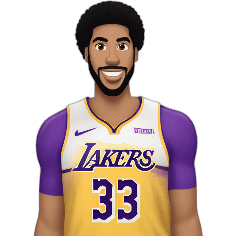 Anthony Davis, with a bubble caption caption bubble above his head saying me Lakers above his saying me emoji