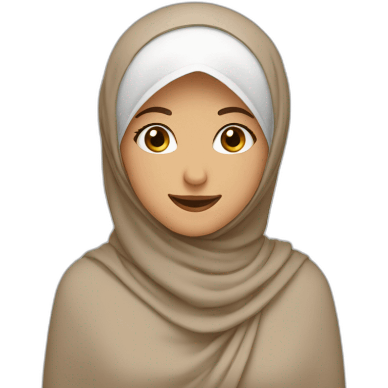 A happy girl wear a brown hijab and do wink emoji