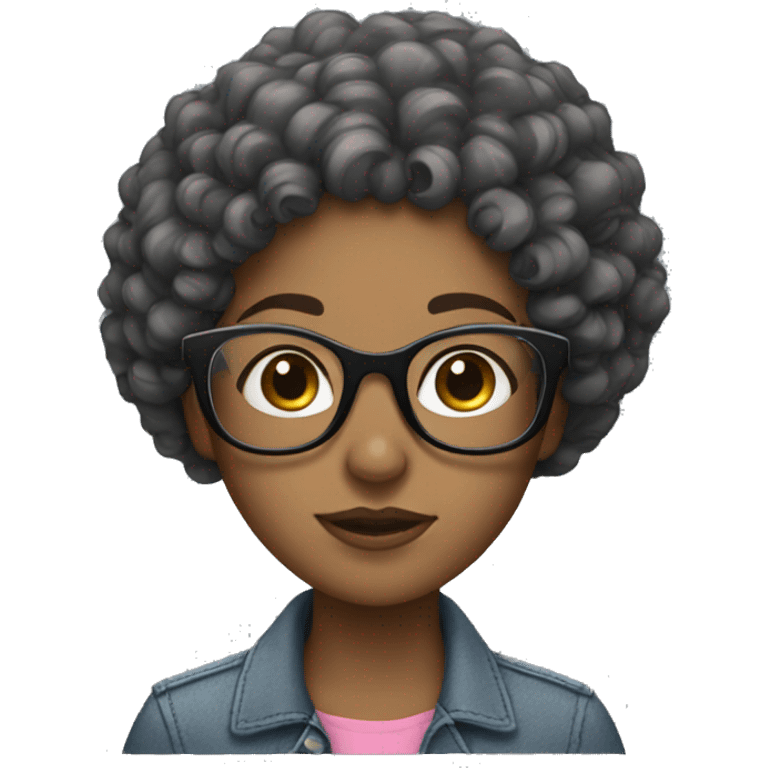 Girl with curly dark brown hair with glasses and lashes  emoji