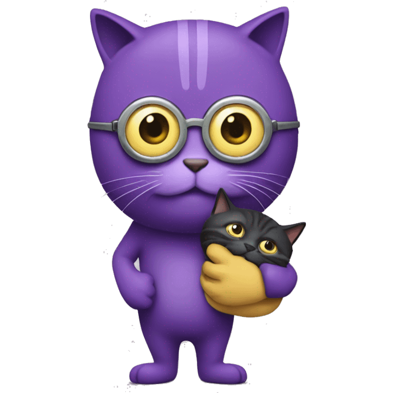 minion carrying a purple cat emoji