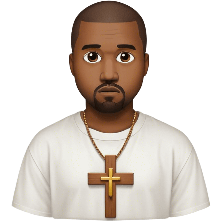 Kanye west with a cross on a white shirt emoji