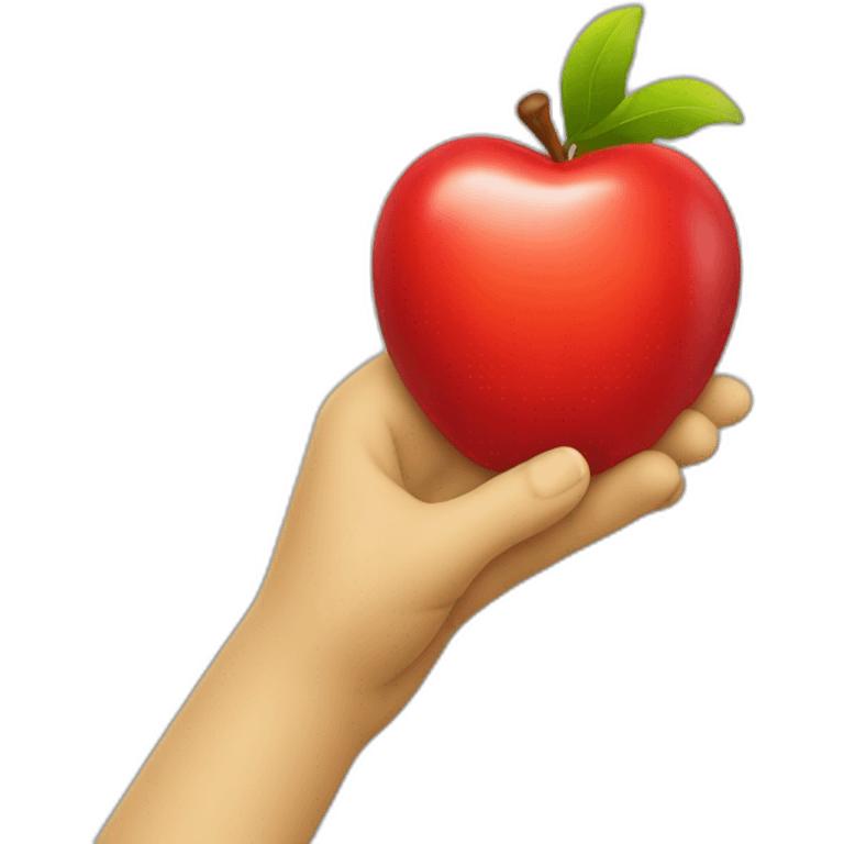 from the side view - yellow hand apple emoji style with a red heart over it emoji