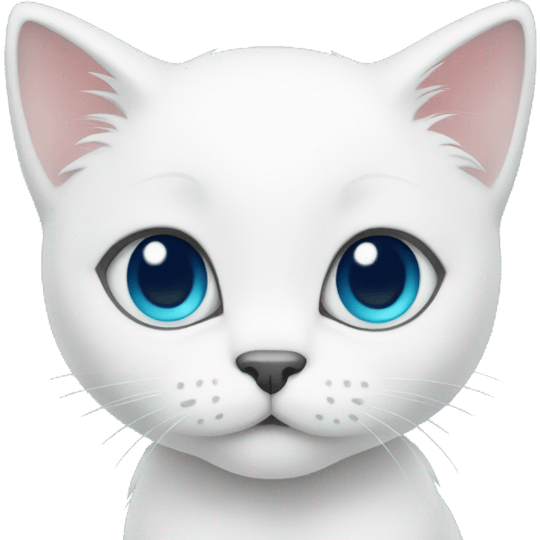 a white kitten with different eyes, one blue and the other dark green emoji