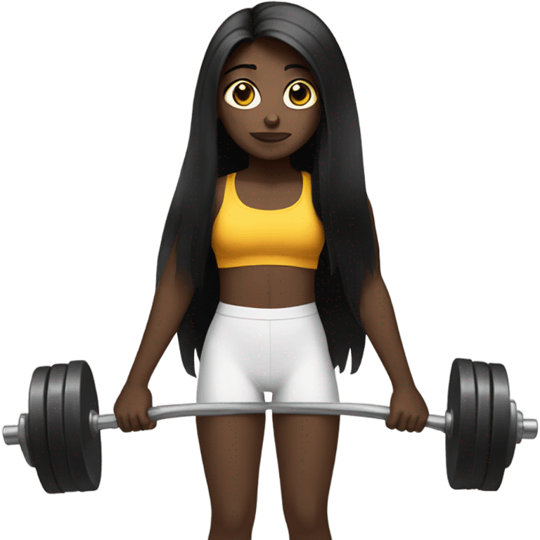 Pale girl with long black hair lifting weights emoji