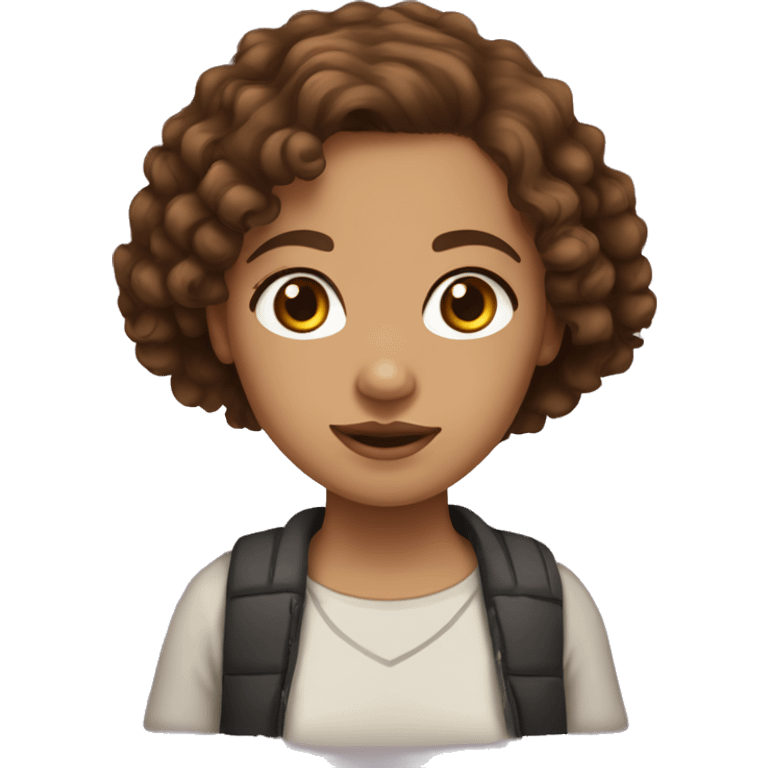 girl with light skin brown eyes and dark brown curly hair with beagle  emoji