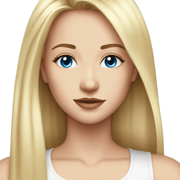 beautiful woman, long straight blonde hair, blue eyes, aesthetic white tank top emoji