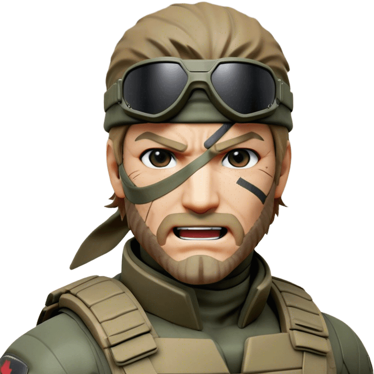 Cinematic Realistic Metal Gear Solid Snake Soldier Portrait, head tilted dramatically with an exaggeratedly amused expression, blending stealthy seriousness with a touch of unexpected humor. His rugged features, set against intricately detailed tactical gear in muted earth tones, are rendered with lifelike texture and dynamic lighting, high shine, dramatic yet whimsical, capturing the essence of a soldier whose epic covert skills are matched by a playful, irreverent spark. emoji