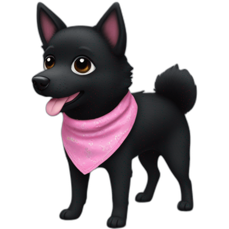 black schipperke that only have black hair, short hair and who wears a pink bandana around his neck, and sunglasses emoji