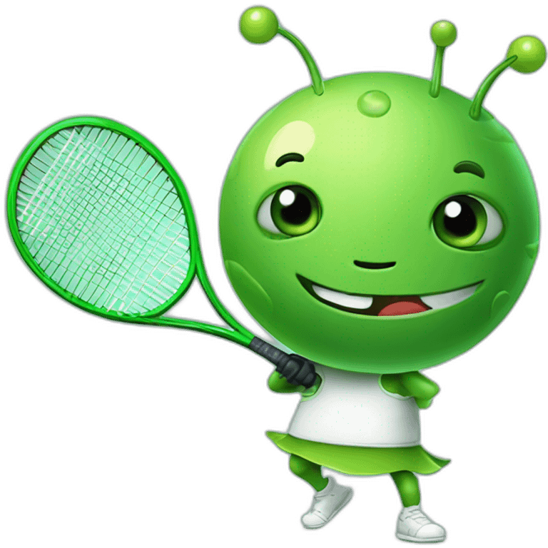 Green cute kawaii bug playing tennis emoji