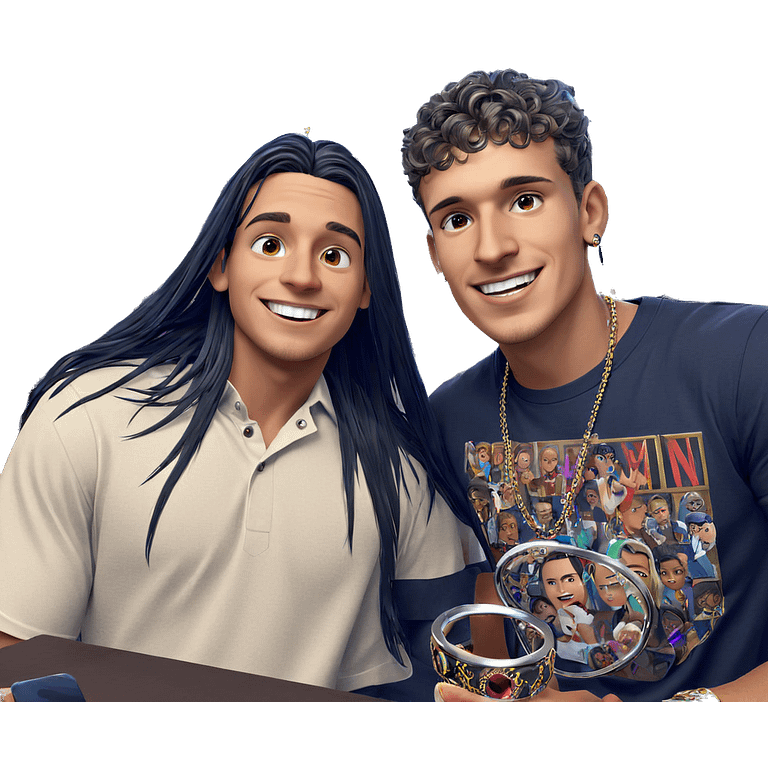 two boys with jewelry indoors emoji