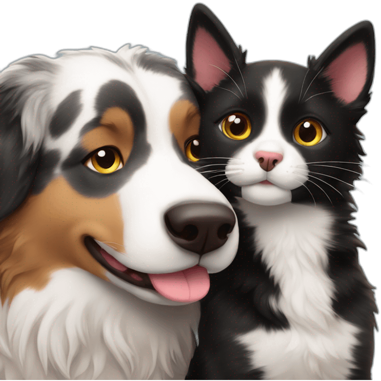 australian shepherd kissing a black cat emoji