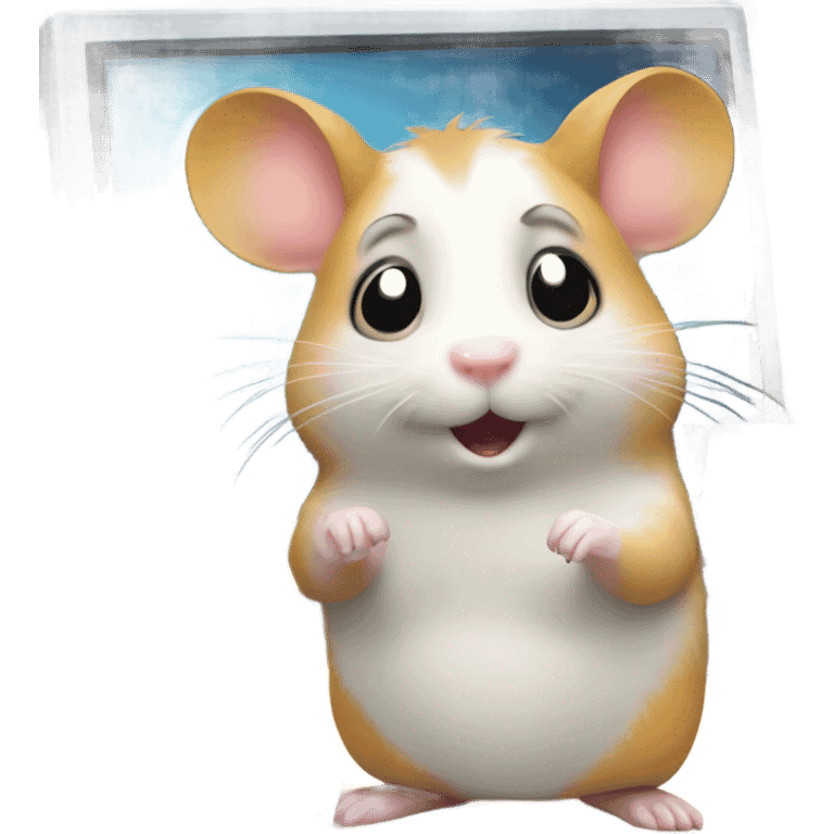 a computer screen showing files with a cute hamster standing by emoji