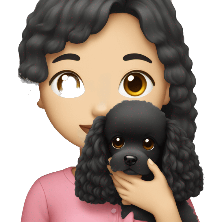 Korean girl with black longhair with balck poodle emoji