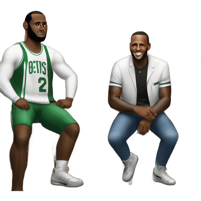 LeBron sitting at a bar with Larry bird emoji