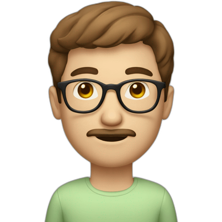 brown hair white guy with little mustache and goatee, wearing rounded glasses with meal in hands emoji