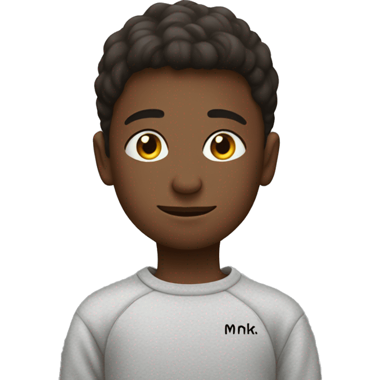 Boy in sweatshirt with an inscription “MKHNK” emoji