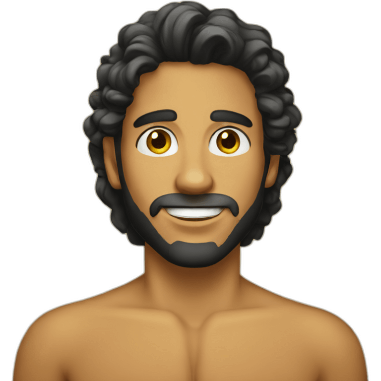 A young man tanned with long black curly hair with beard emoji