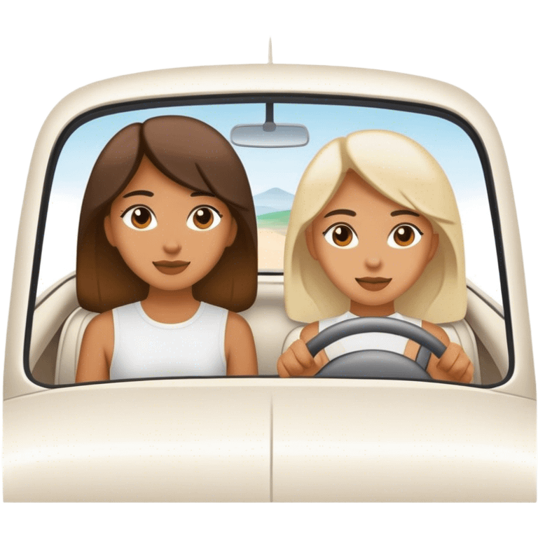 Two girls in a white car driving to a destination emoji