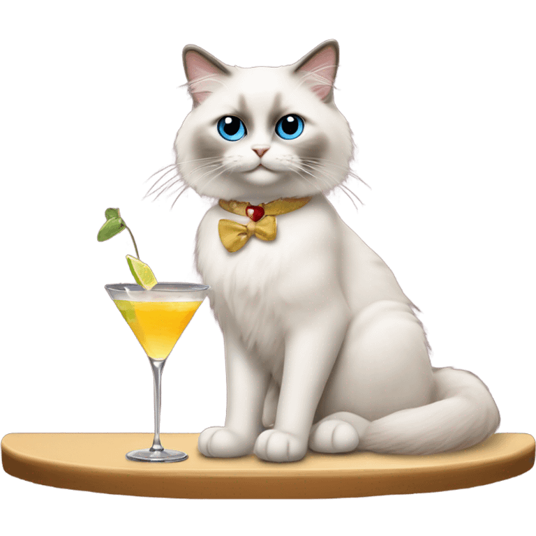 Ragdoll cat sipping a martini cocktail at the bar emoji