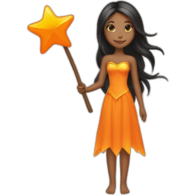 brown woman fairy holding a orange star wand long black straight hair full length emoji