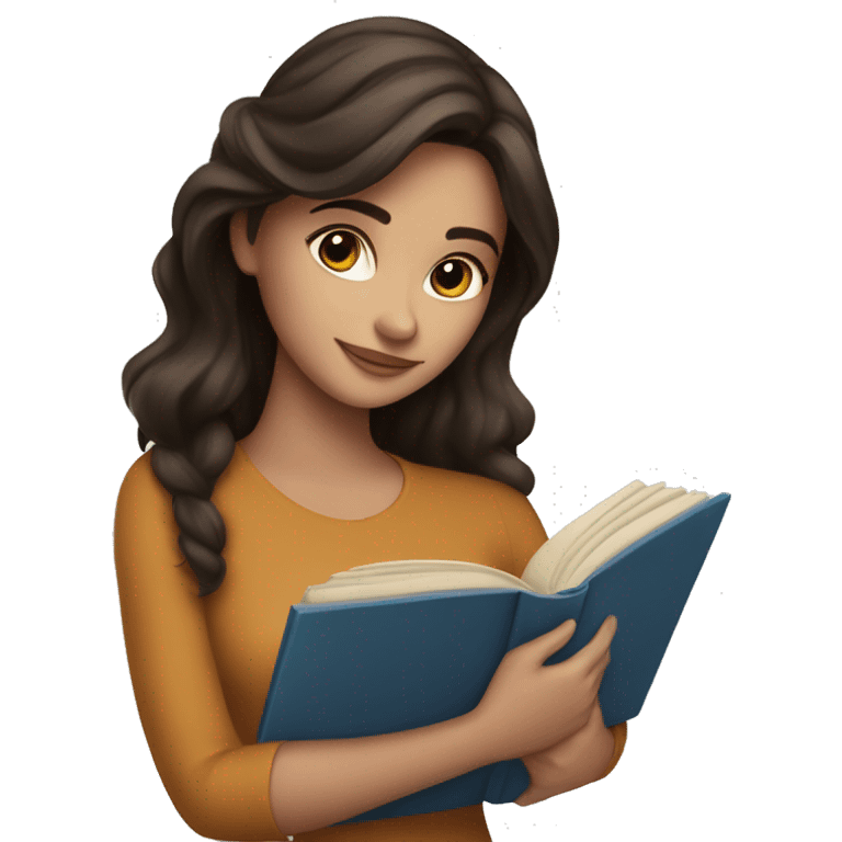 beautiful brunette girl hugging a book emoji