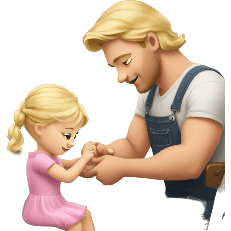 blonde babydaughter gives blonde dad a manicure emoji