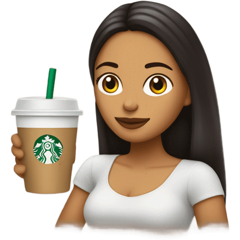 Chica medio morena con un starbucks  emoji