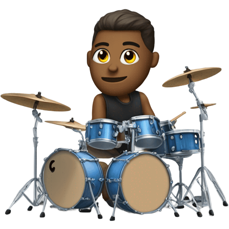 Side angle view of a Groove guardian drummer sitting on drumset with extra cymbals  emoji