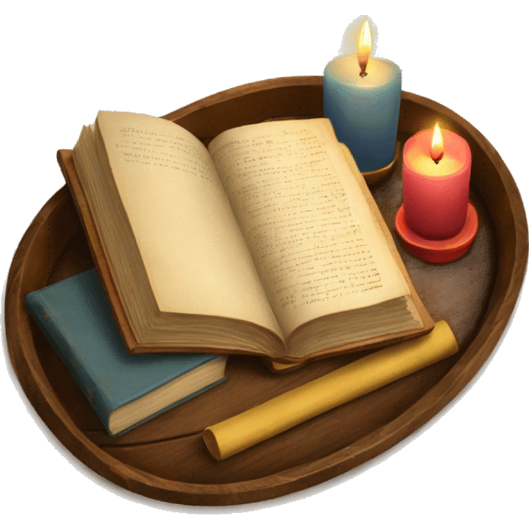 vintage tray with books and candle emoji