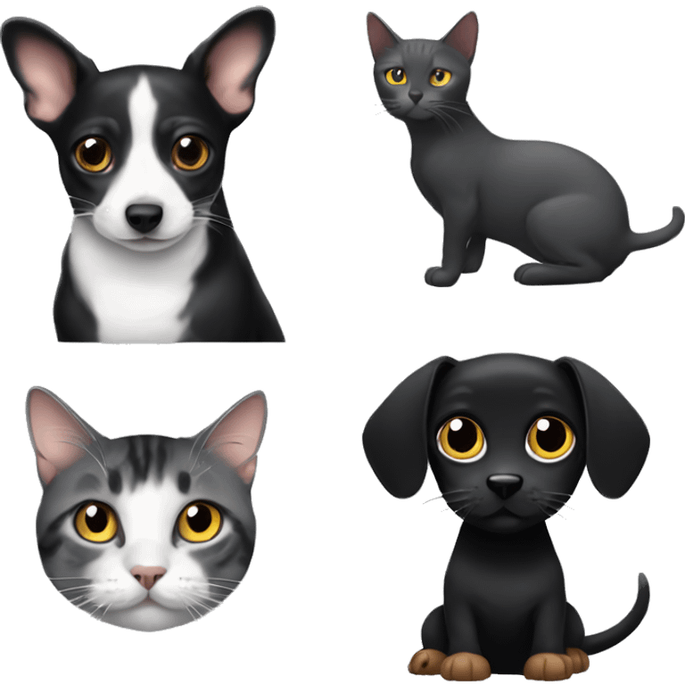 A dachshund with a black cat and a grey cat emoji