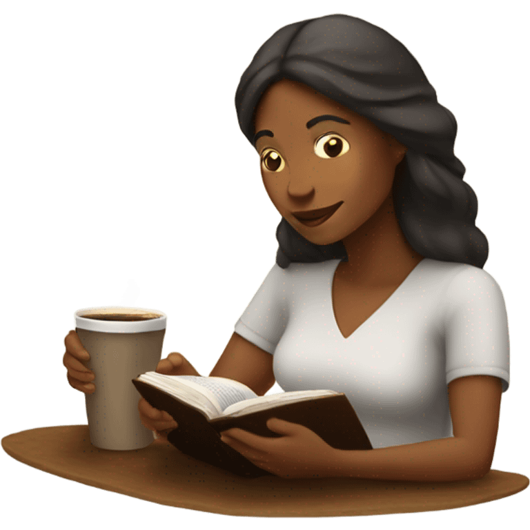 Brown woman reading the Bible while having coffee emoji