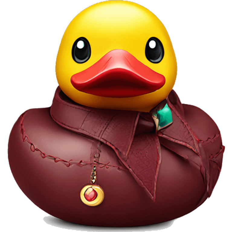 Leather rubber duck with luxury stitching and ruby eyes emoji