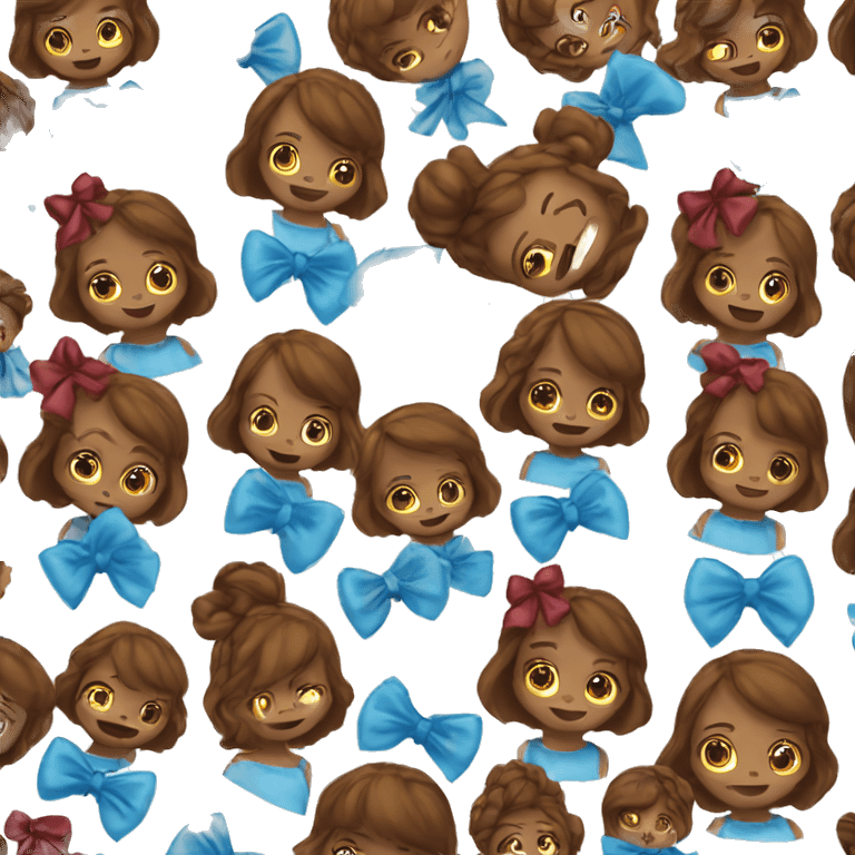 Girl with Brown hair and bluedreburgundy bows emoji