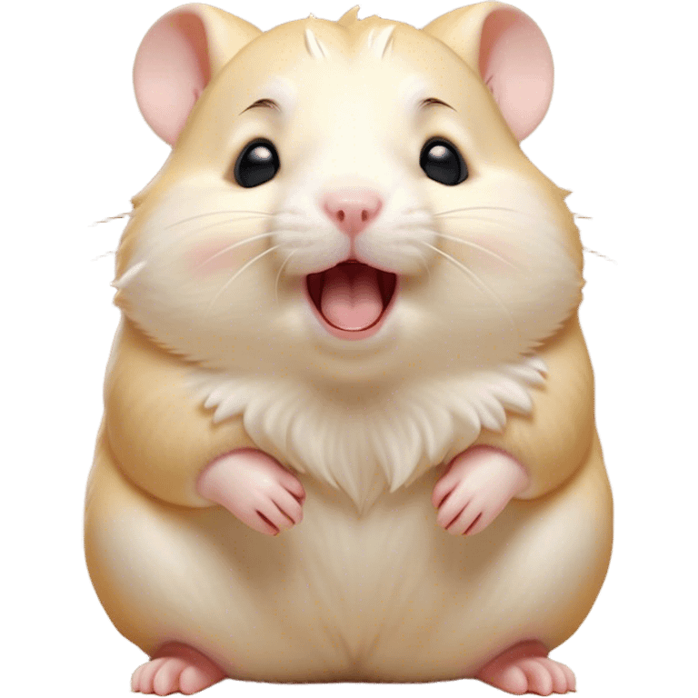 Cinematic Cute Yawning Cream Hamster Portrait Emoji, Head tilted slightly with a dramatic, wide-open yawn, showcasing a soft, pristine cream coat with tiny droopy ears, round dark eyes barely open in drowsy contentment, Simplified yet irresistibly adorable features, highly detailed, glowing with a soft, cozy glow, high shine, relaxed yet expressive, stylized with a touch of whimsy, bright and endearing, soft glowing outline, capturing the essence of a sleepy yet affectionate hamster, so drowsy it feels like it could stretch out of the screen and curl up for a nap! emoji