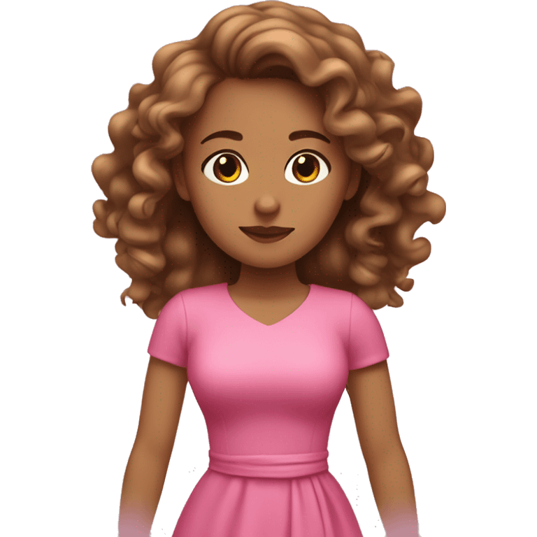 Spinning girl with light tan skin and long brown curly hair with a pink dress  emoji