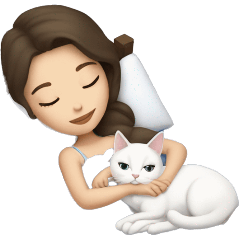 brunette Sleeping beauty girl with white kitty emoji