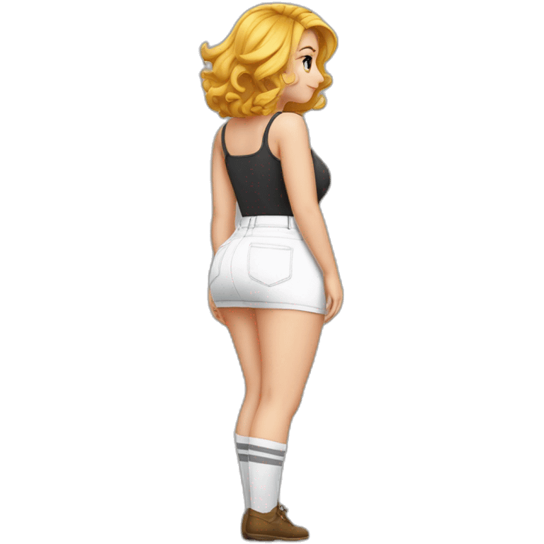 full-body-back-view-curvy-caucasian-beauty-skirt-lifted-by-the-wind-white-knickers and long socks emoji