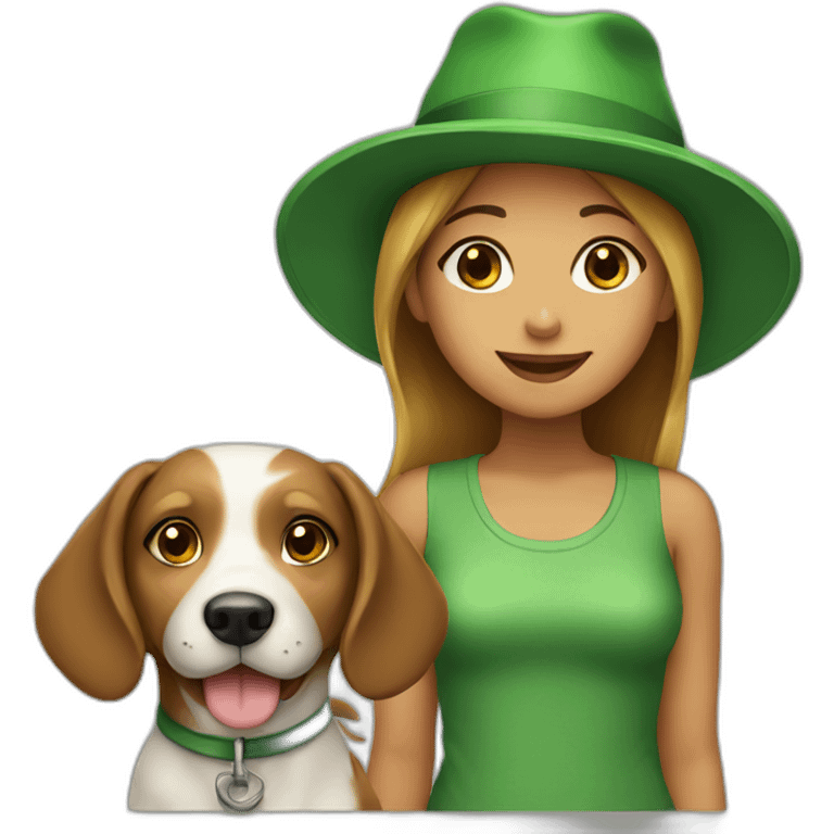 A girl with a dog in a green hat emoji