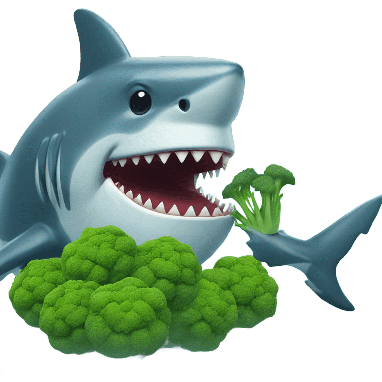 Shark with a top hat eating broccoli on an island emoji